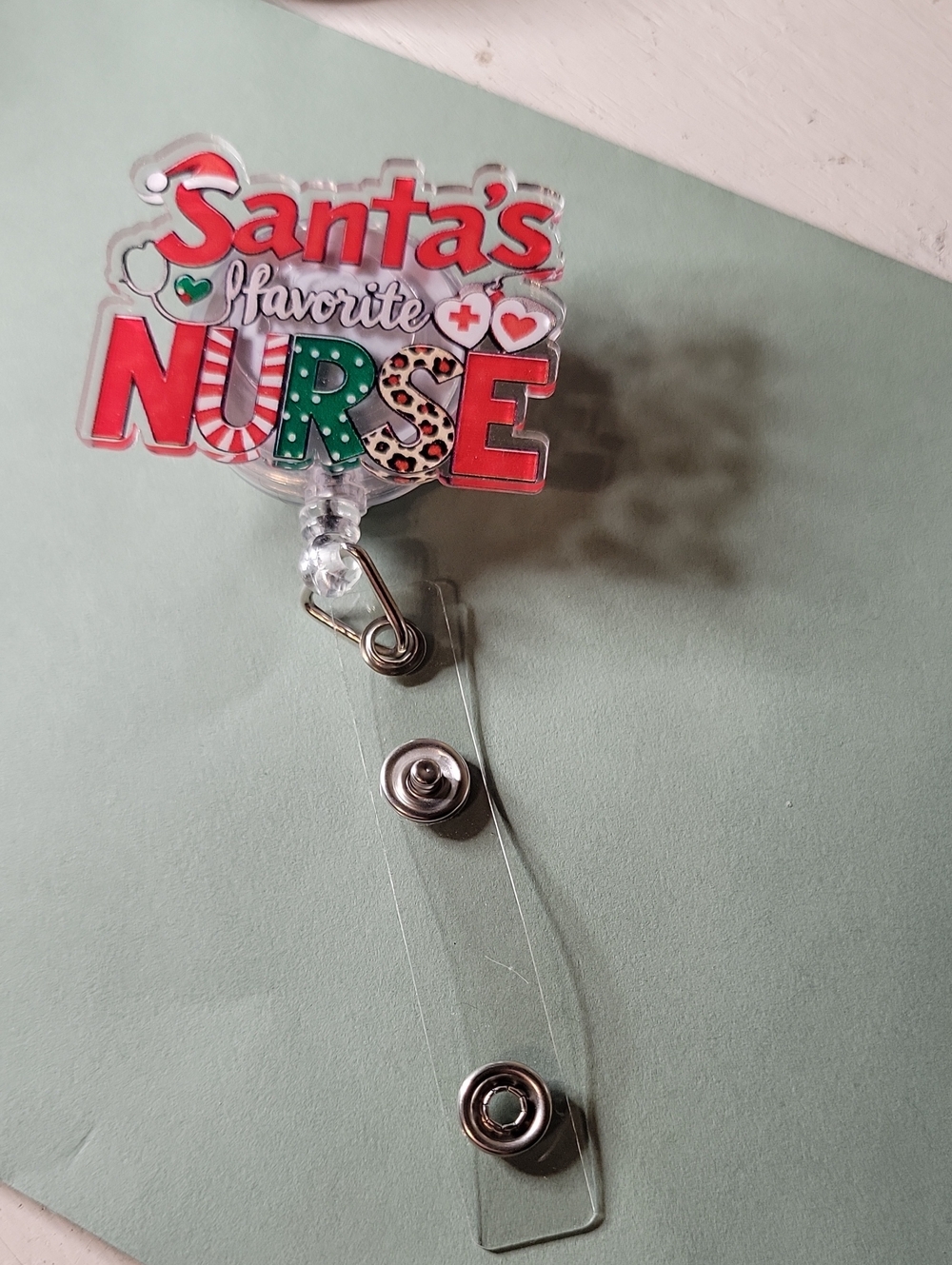 Santa's Favorite Nurse Badge Reel - Festive Red & Green